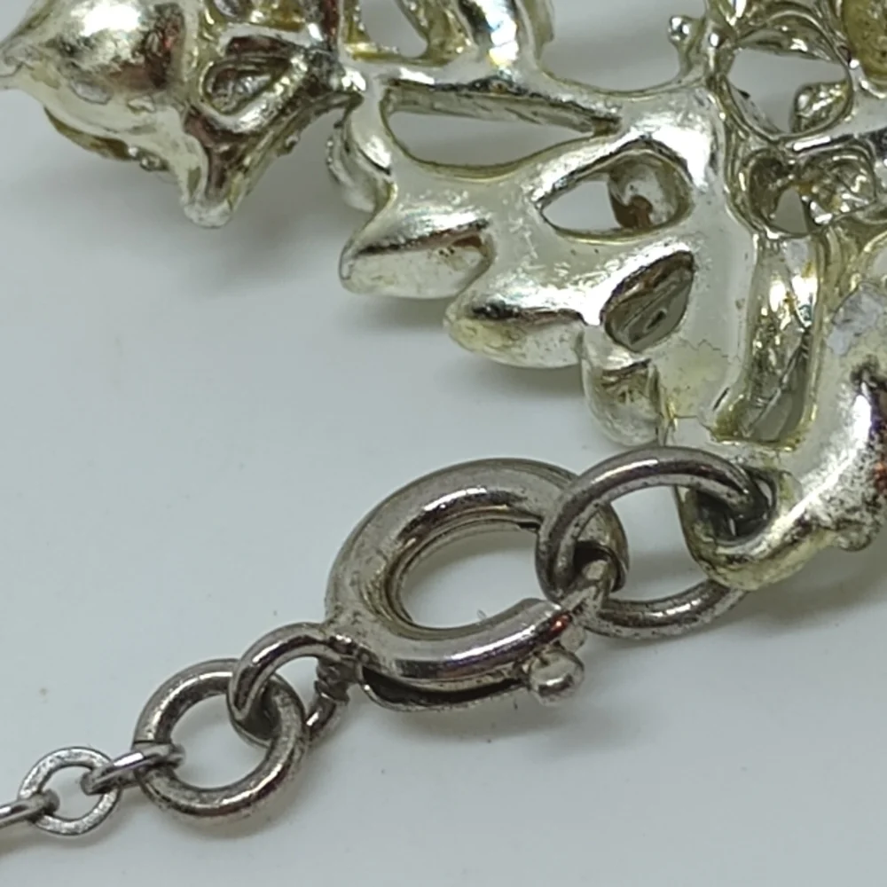 * vintage signed Coro wide clear rhinestones flowers bracelet